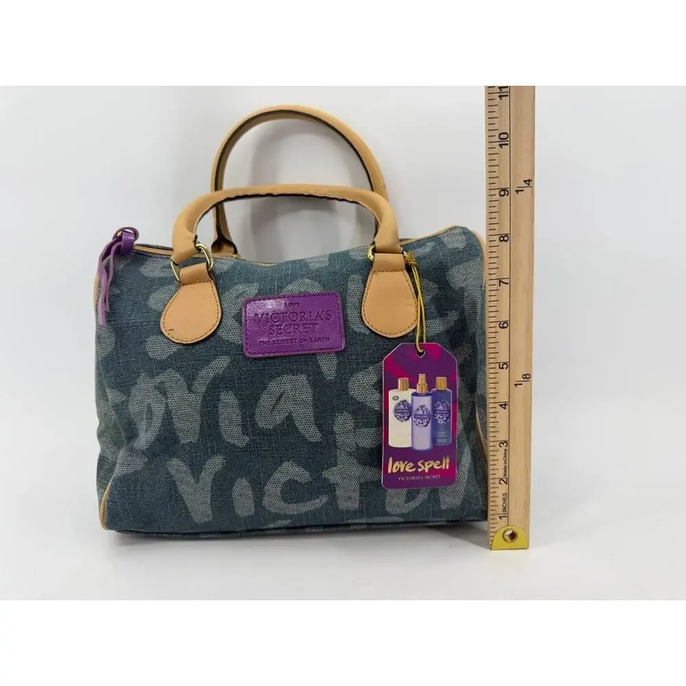 Victoria's Secret Love Spell Denim Logo Satchel Handbag Blue Purple
